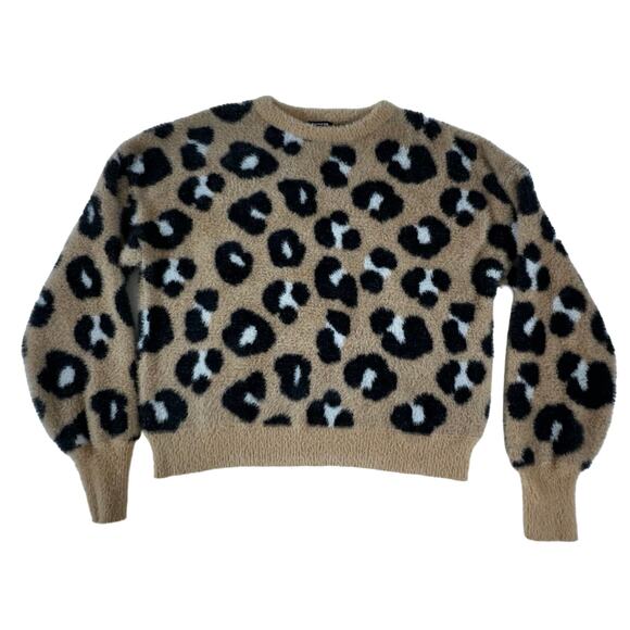 Express Outlet Womens Sweater Size Large Leopard Animal Soft Fuzzy Cropped Boxy - Picture 6 of 8